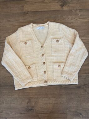 Cream Knit Button-Front Cardigan Sweater